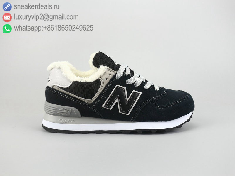 NEW BALANCE WL574 BLACK BROWN LEATHER FUR UNISEX RUNNING SHOES